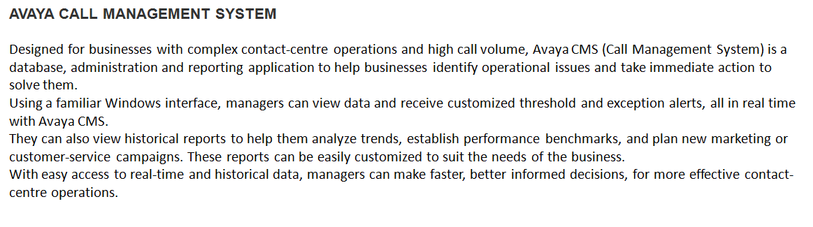 AVAYA CALL MANAGEMENT SYSTEM